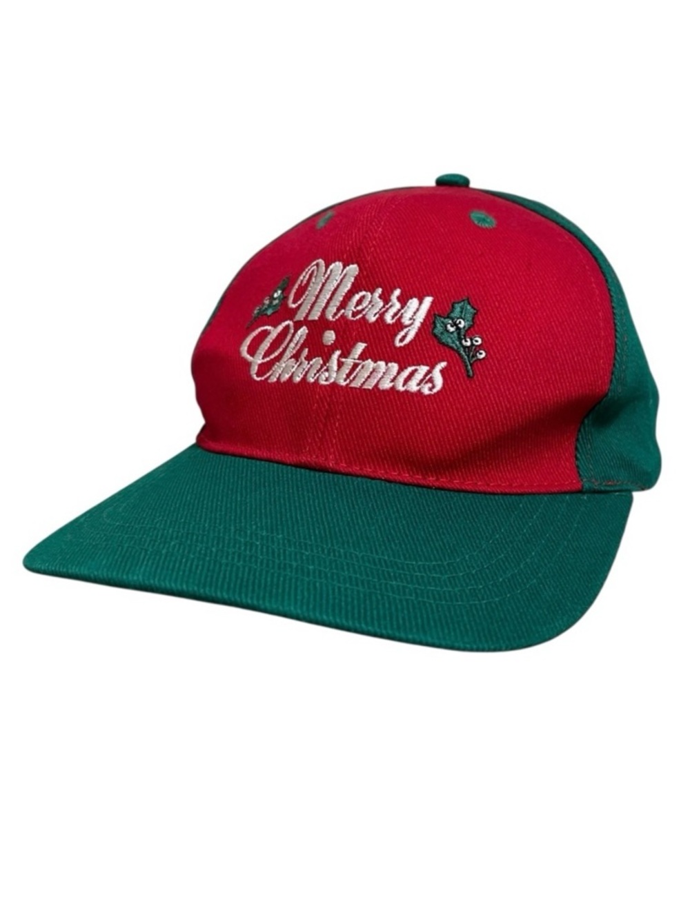 Merry Christmas Embroidered Snapback Hat 100% Cotton Festive Holiday Red Green